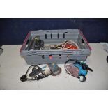 A TRAY CONTAINING POWER TOOLS including a Wickes Hammer Drill, a MacAllister Angle Grinder, a