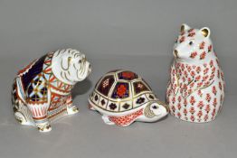 THREE ROYAL CROWN DERBY PAPERWEIGHTS, comprising Hamster height 10.5cm, date cypher for 1989,