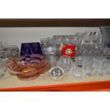A QUANTITY OF CUT CRYSTAL AND OTHER GLASS WARES, to include a boxed pair of Edinburgh Crystal wine