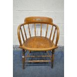 A 20TH CENTURY OAK BENTWOOD STYLE ARMCHAIR (condition:-poor repair to top rail)