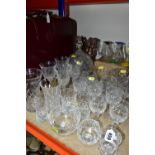 A SMALL QUANTITY OF ASSORTED DRINKING GLASSES AND OTHER GLASSWARE, AN AMIET BRIEFCASE AND A PAIR