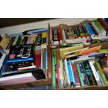 BOOKS, four boxes containing a miscellaneous collection of titles in hardback and paperback