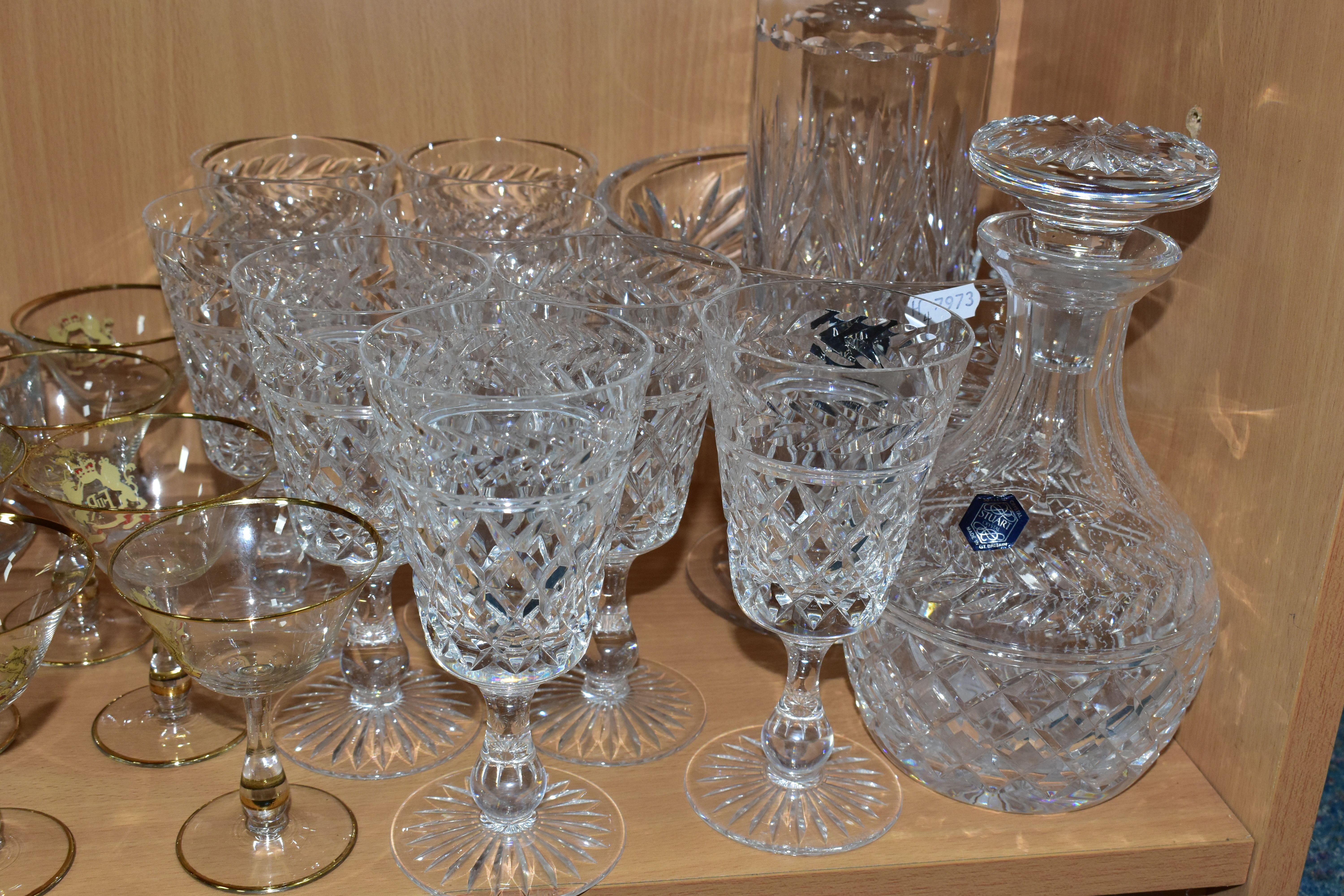 A GROUP OF CUT CRYSTAL AND OTHER GLASS WARES, to include a Stuart Crystal mallet form decanter and - Image 6 of 8