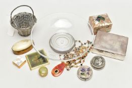 A BOX OF ASSORTED ITEMS, to include an early 20th century silver framed perpetual