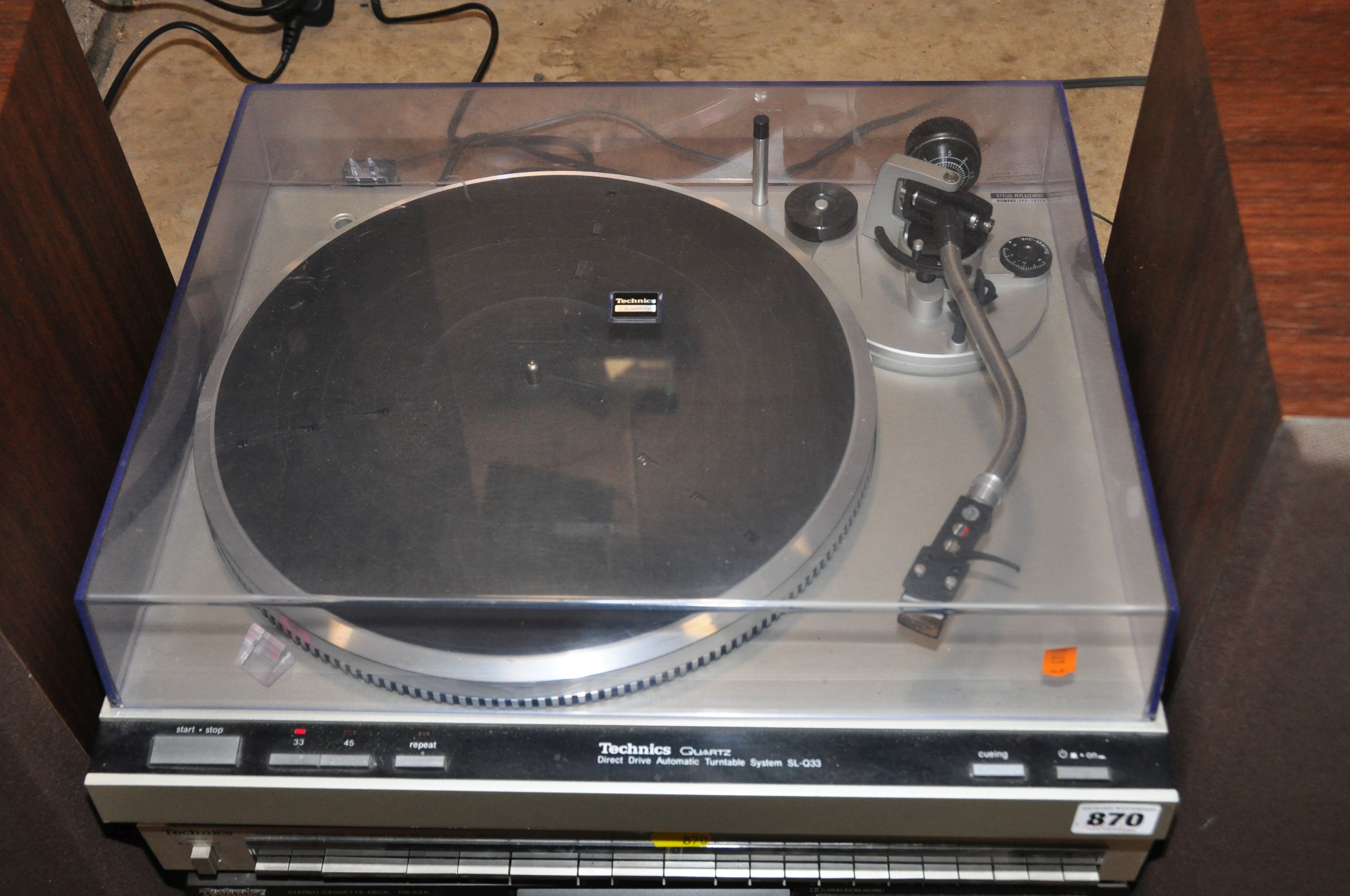 A TECHNICS COMPONANT HI FI comprising of a SL-Q33 Turntable ( powers up but platter doesn't turn), a - Image 5 of 5