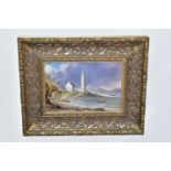 W. CLARK AN EARLY 20TH CENTURY COASTAL LANDSCAPE, a lighthouse stands overlooking a bay with a