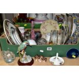 TWO BOXES OF CERAMICS AND DECORATIVE ITEMS ETC, to include four Royal Worcester 'Buckingham'