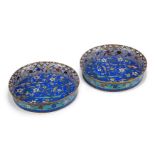 A pair of Chinese cloisonné enamel 'cricket' dishes, 18th/19th century, decorated to the interior