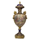 A large gilt-bronze mounted Sevres style baluster vase and cover, 19th Century, in gilt and navy
