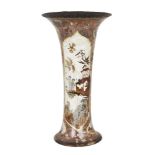 A decalcomania trumpet vase decorated in Chinoiserie tasty, with figural scenes within white