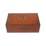 A Victorian mahogany work box, late 19th century, the lid inlaid with a star motif, the interior