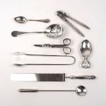 A small quantity of silver plated flatware comprising: a pierced straining spoon, by Christofle; a