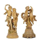 Two modern painted resin models of children, after Carrier-Belleuse, one on a waisted socle, the