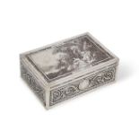 A silver plated 'Le Denicheur' design jewellery box, c.1900, the rectangular box engraved with a