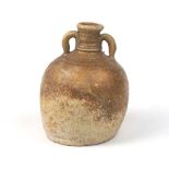 A Roman-style modern stoneware flask, after the antique, twin-handled, with slightly iridescent