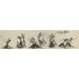 20th century Chinese School, ink and colour on paper, 'Peacock Dance', inscribed with colophon and