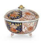 A Japanese Imari Porcelain Censer, 19th Century, decorated with peony and chrysanthemum, stood on