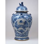 A large Chinese blue and white baluster vase and cover, 20th century, the body decorated with