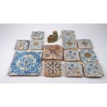 A group of tiles Southern European glazed tiles, 19th century, seven with flower motifs, four blue
