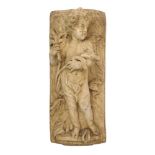 A composition stone relief panel of a standing putto, late 20th century, representing autumn, 70 x