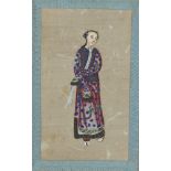 Two Chinese rice paper paintings, late 19th century, one depicting a seated man in a robe