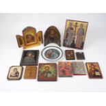 A quantity of religious icons and ephemera, 20th century and later, to include a printed icon of the