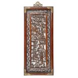 A Chinese carved wood panel, early 20th century, carved and pierced with various Immortals amongst