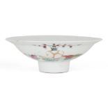 A Chinese porcelain famille rose footed bowl, Republic period, painted with a large vase bearing