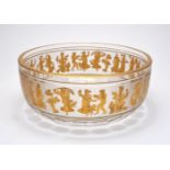A Val St Lambert Danse de Flore glass bowl, late 20th century, the body decorated with gilt