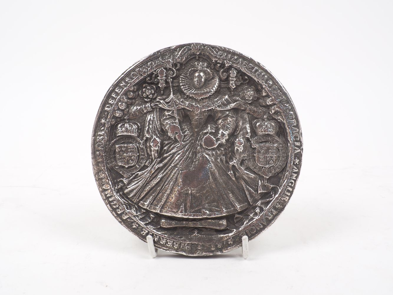 A silver mounted replica of the 'Great Seal' of Queen Elizabeth I, London, c.1979, BJS, with felt