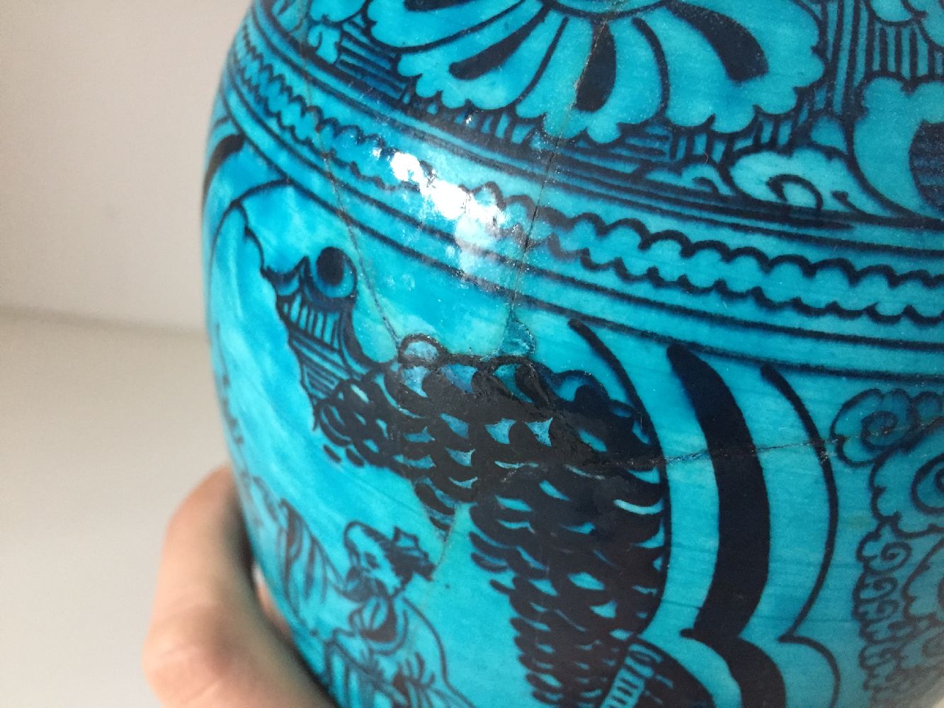 A Chinese stoneware Cizhou turquoise-glazed vase, meiping, late Ming dynasty, the gently tapering - Image 8 of 10