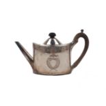 A George III silver teapot, London, 1794, Frances Purton, of oval form with foliate and wheat