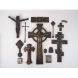 A group of devotional crucifixes, 19th century and later, to include; a Russian Orthodox three bar