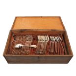 A mixed quantity of silver and silver plated flatware, in wood box, including: three Scottish silver