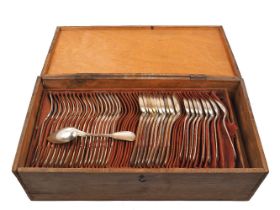 A mixed quantity of silver and silver plated flatware, in wood box, including: three Scottish silver