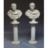 A pair of cast resin busts of Agrippa and Augustus, 20th century, after the Antique, raised on resin