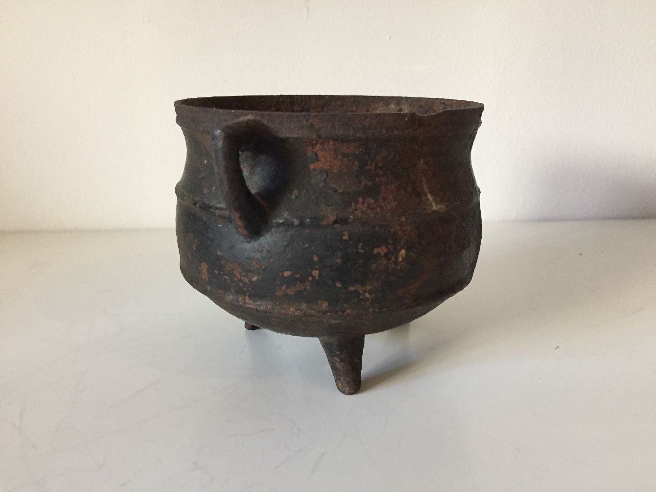 A Chinese iron cauldron form censer, 16th century, with two angular handles, the body decorated with - Image 3 of 6