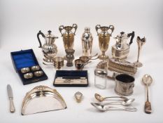 A group of silver plated items including eight silver plated brandy warmers, two by Christofle; a