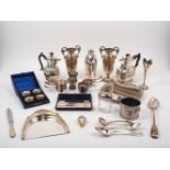 A group of silver plated items including eight silver plated brandy warmers, two by Christofle; a