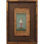 A modern Indian manuscript page, depicting a man holding a necklace, in faux bamboo gilt frame, 9
