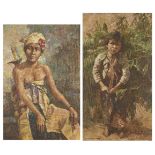 20th century Indonesian School, two oils on board, portrait studies; a seated woman 78x53cm, and a