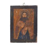An Eastern European Icon, late 19th/20th century, depicting Christ Pantocrator within a green