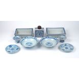 A collection of Chinese blue and white porcelain, late 19th/early 20th century, comprising: a tea