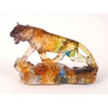 A Chinese modern glass model of a tiger, mould pressed and polished glass, in original