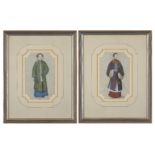 A pair of Chinese gouache paintings on paper, late 19th century, each depicting court women, 23.5