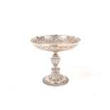A small George V silver tazza, London, 1912, Crichton Brothers, the geometric repousse patterned