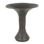 A Japanese bronze trumpet vase, Meiji period, with geometric pattern, 21.5cm highPlease refer to