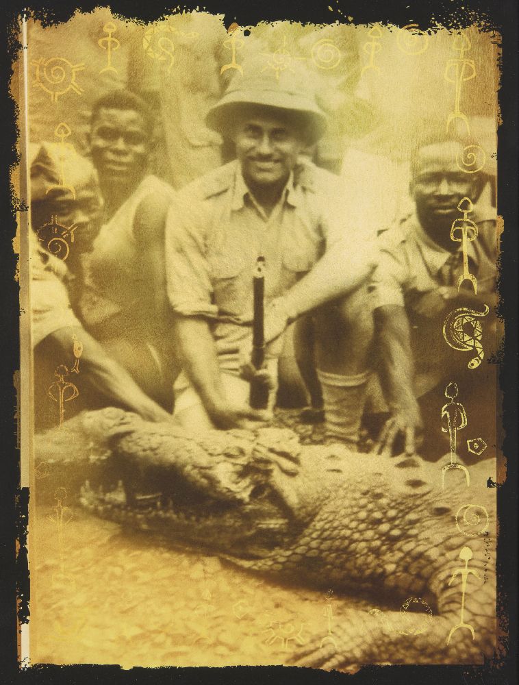 Four sepia-toned reproduction prints of vintage photographs depicting big game hunters, 28 x 20. - Bild 4 aus 6