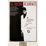 A large print one-sheet style poster for Scarface (1983), signed by Al Pacino, in a modern black