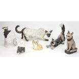 A group of studio pottery cats, to include earthenware cats with Raku glaze, indistinct marks to